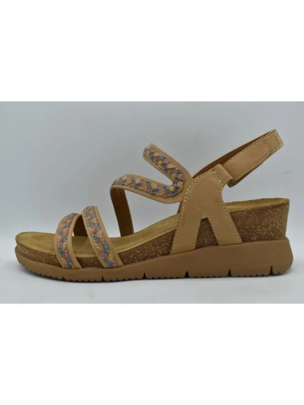 Comfortiva Women 9 Silvia Caramel Multi Color Leather Wedge Strappy Sandal Shoes